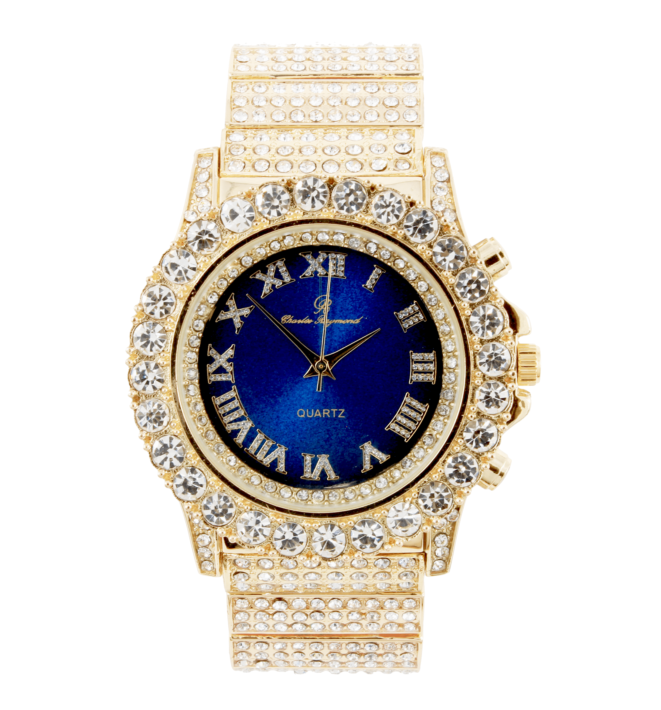 Charles Raymond Thick Bling'ed Out Rolly Look Silver dial - Oversize Iced-out on Blast Metal band Hip Hop Men's Wristwatch- ST10238