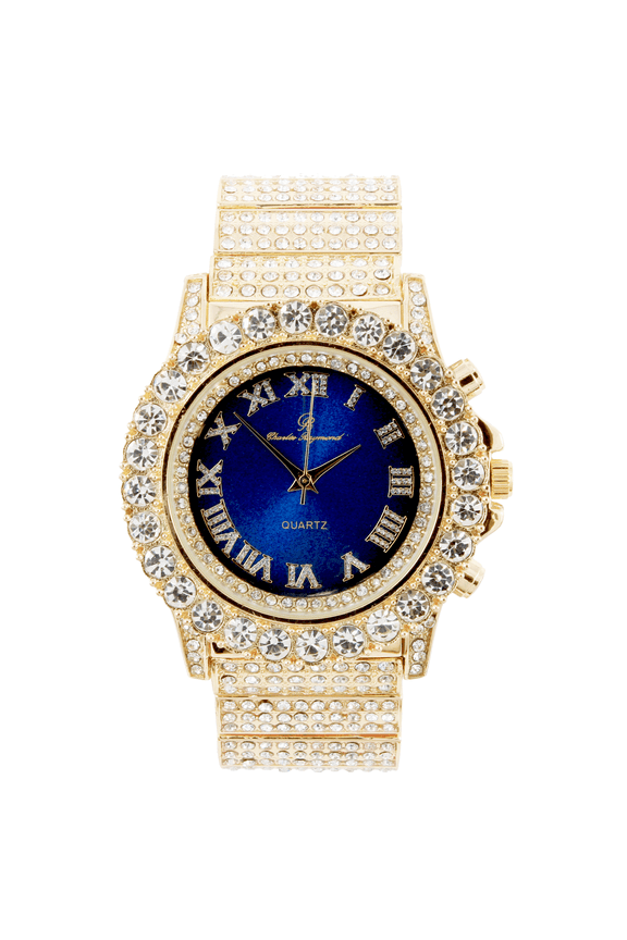 Thick Bling'ed Out Rolly Look Silver dial - Oversize Iced-out on Blast Metal band Hip Hop Men's Wristwatch- ST10238