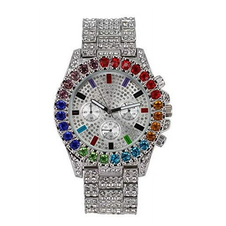 Charles Raymond Timepiece Got Colors That Ain't Even on The Rainbow! Flawless Multi Color Big Diamond Ice Rollie - ST10327DxxS (ST10327CO Silver Rainbow)