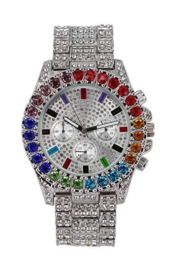 Timepiece Got Colors That Ain't Even on The Rainbow! Flawless Multi Color Big Diamond Ice Rollie - ST10327DxxS (ST10327CO Silver Rainbow)