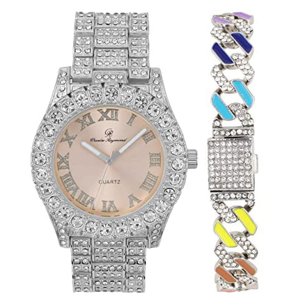 Charles Raymond Women s Big Rocks Bezel Colored Dial with