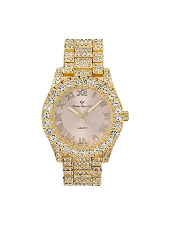Women's Big Rocks Bezel Colored Dial with Roman Numerals Fully Iced Out Watch - ST10327LA (Gold - Blush)