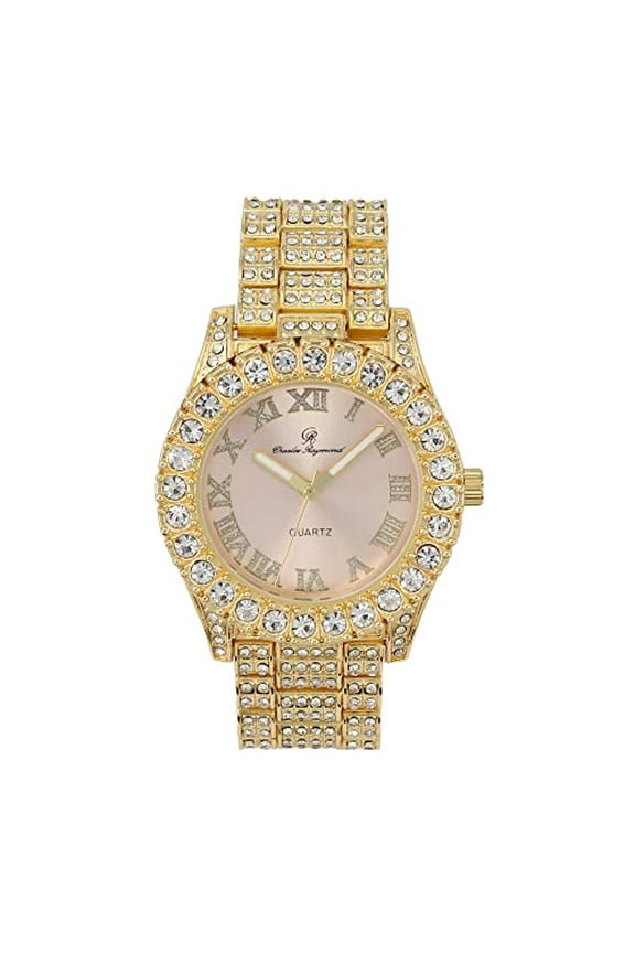 Women's Big Rocks Bezel Colored Dial with Roman Numerals Fully Iced Out Watch - ST10327LA (Gold - Blush)