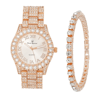 Charles Raymond Women's Big Rocks Bezel Colored Dial with Roman Numerals Fully Iced Out Watch - ST10327LA (Rose Gold - TB)