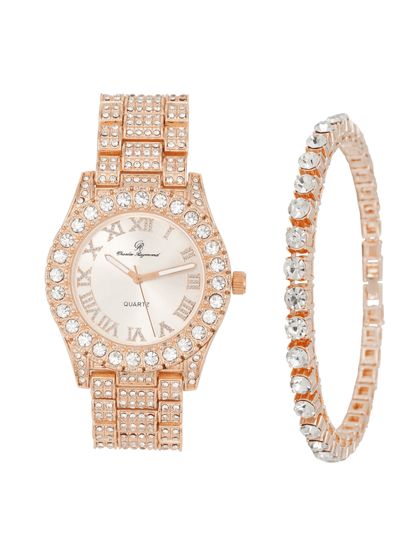 Women's Big Rocks Bezel Colored Dial with Roman Numerals Fully Iced Out Watch - ST10327LA (Rose Gold - TB)
