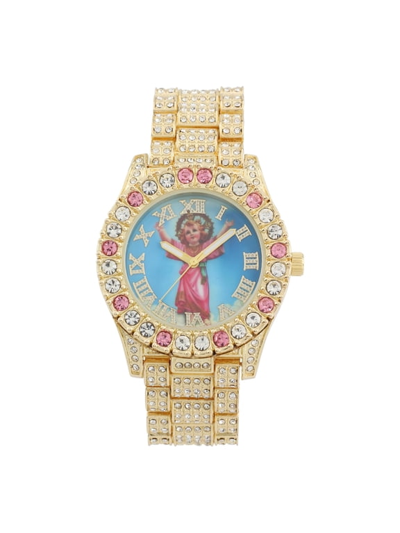 Women's Big Rocks Bezel Colored Dial with Roman Numerals Fully Iced Out Watch - ST10327LA (ST10327LA BJ Gold)