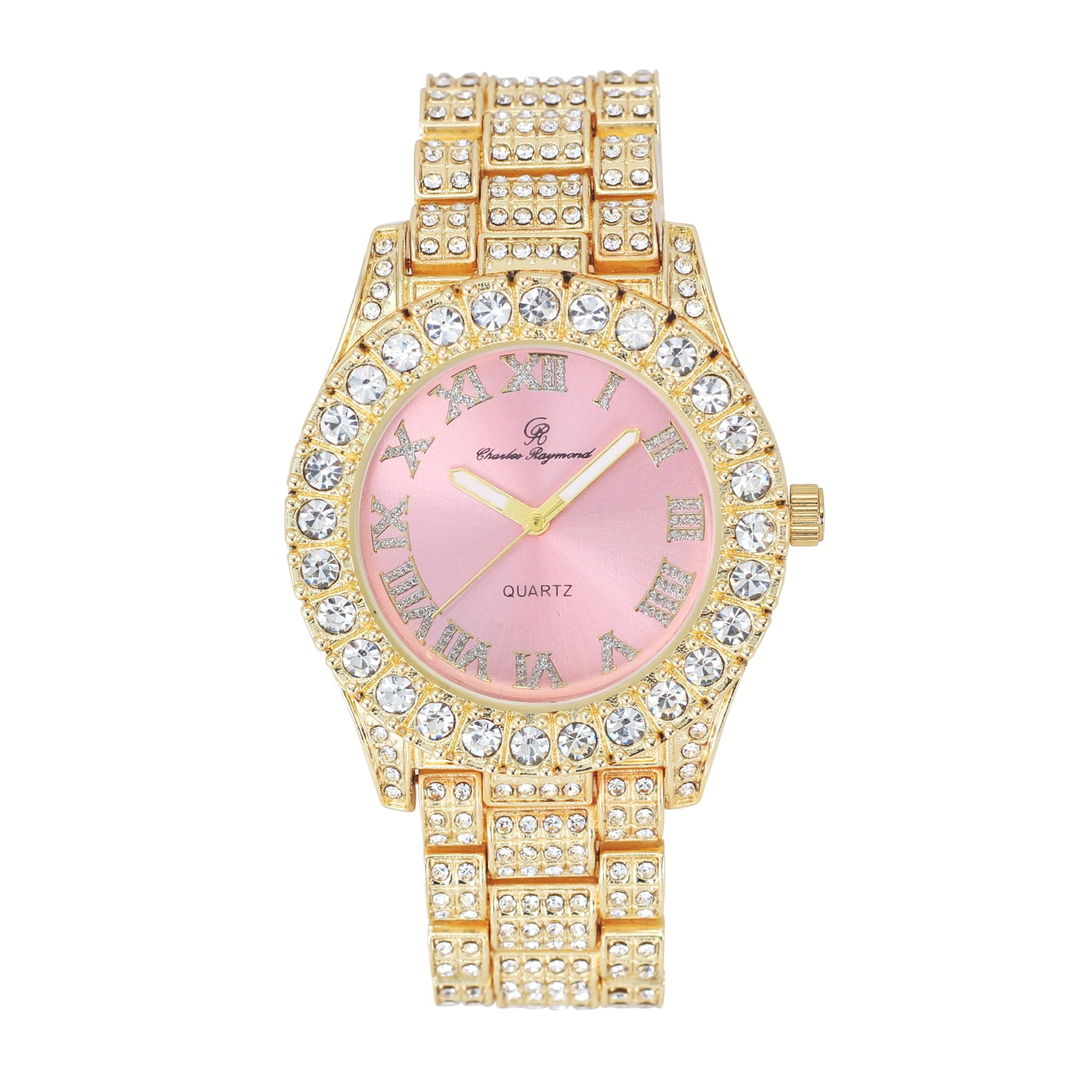 Charles Raymond Women's Big Rocks Bezel Colored Dial with Roman Numerals Fully Iced Out Watch w/Matching Bling'ed Out Tennis Bra　並行輸入