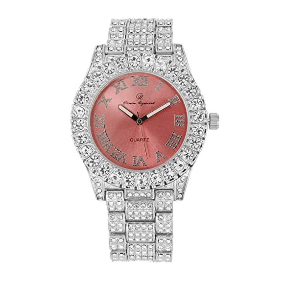Charles Raymond Women's Big Rocks Bezel Colored Dial with Roman Numerals Fully Iced Out Watch - ST10327LA (ST10327LA SLV Pink)