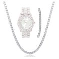 thumbnail image 1 of Charles Raymond Women's Big Rocks Colored Dial with Roman Numerals Fully Iced Out Wristwatch and Blinged Out Sparkling Tennis Necklace & Bracelet Jewelry Set - ST10327LA 3pc Set (Silver Silver), 1 of 9