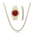 thumbnail image 1 of Charles Raymond Women's Big Rocks Colored Dial with Roman Numerals Fully Iced Out Wristwatch and Blinged Out Sparkling Tennis Necklace & Bracelet Jewelry Set - ST10327LA 3pc Set (Gold Blood Red), 1 of 9