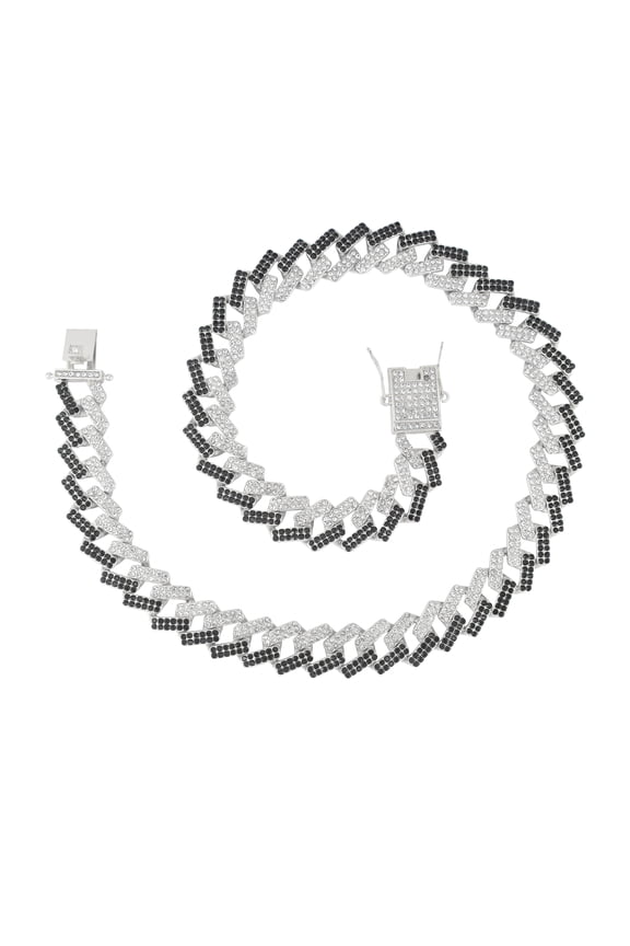 Zig Zag Bling'ed Out Necklace - ZZ Miami Cuban Necklace with Unique Lock and Iced Out Diamonds !! The Perfect Drip !! - ZZ SP Lock Slv Blk -18"