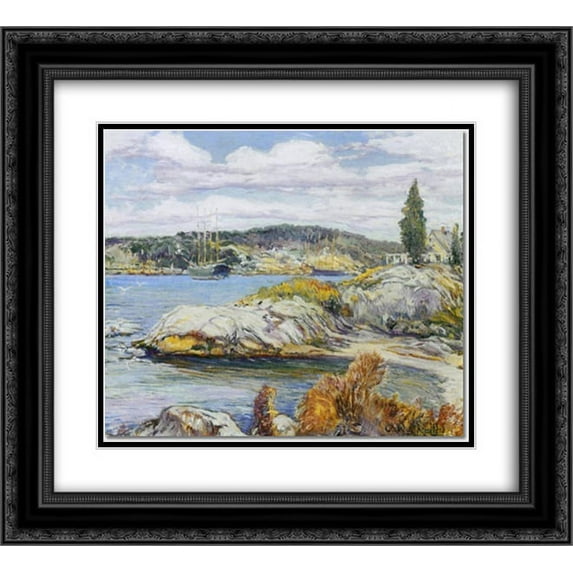 Charles Reiffel 2x Matted 24x20 Black Ornate Framed Art Print 'Maine Coast Booths Bay'