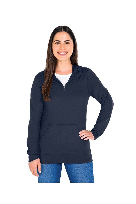Apparel 5538 Women's Pulse Performance Quarter Zip Hoodie-Navy Heather-S