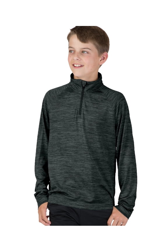 Apparel 8763 Youth Space Dye Performance Pullover-Black-L