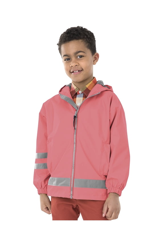 Apparel 7099 Children's New Englander Rain Jacket-Coral/Reflective-5