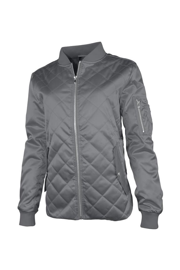 Apparel 5027 Women's Quilted Boston Flight Jacket-Grey-L