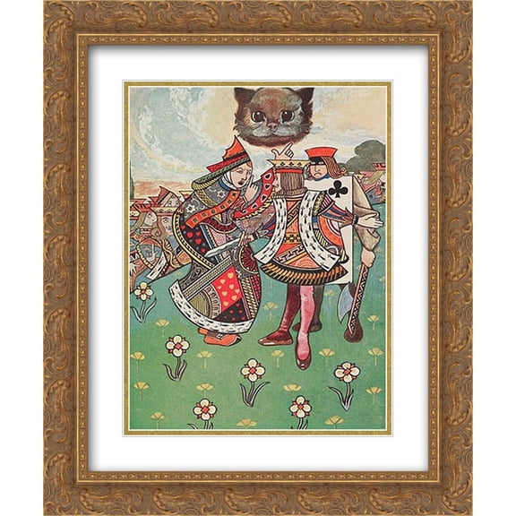Charles Robinson 2x Matted 20x24 Gold Ornate Framed Art Print 'There was a dispute going on between the executioner, the King, and the Queen'