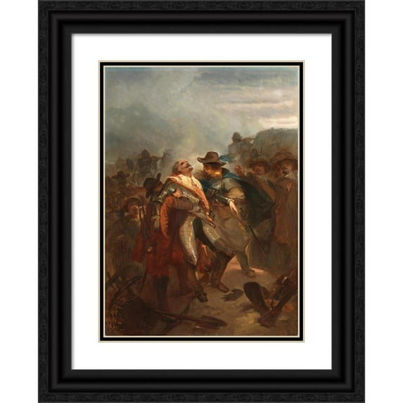 Charles Rochussen 18x24 Black Ornate Framed Double Matted Museum Art Print Titled: Ernst Casimir Dies Near Roermond, Anno 1632 (1855)