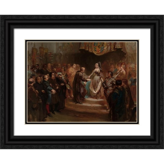 Charles Rochussen 24x19 Black Ornate Framed Double Matted Museum Art Print Titled: Maria Van Bourgondia Grants the Great Privilege, Anno 1477 (1853)