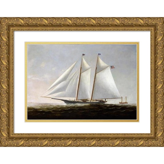 Charles S. Raleigh 24x17 Gold Ornate Framed and Double Matted Museum Art Print Titled - The Yacht America (1877)