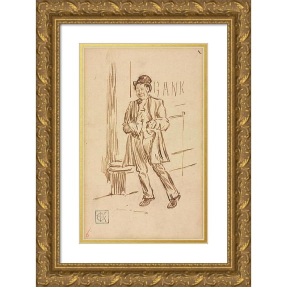 Charles Samuel Keene 13x18 Gold Ornate Wood Frame and Double Matted Museum Art Print Titled - Study of a Drunken Man Passing a Bank