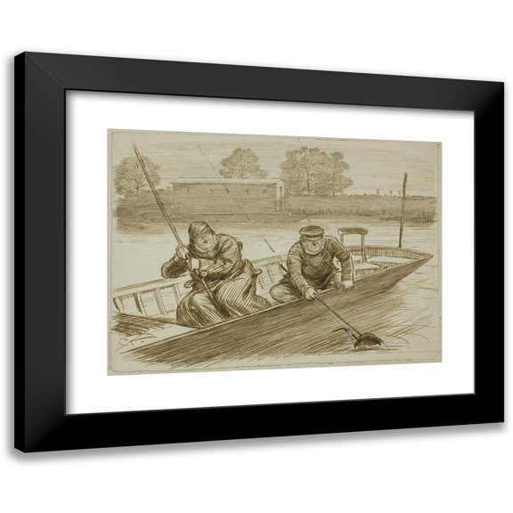 Charles Samuel Keene 14x11 Black Modern Framed Museum Art Print Titled - Fishing Scene (C. 1884)