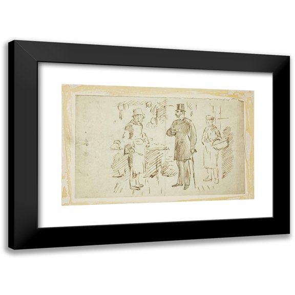 Charles Samuel Keene 14x11 Black Modern Framed Museum Art Print Titled - Gent in Tall Hat Addressing Butcher
