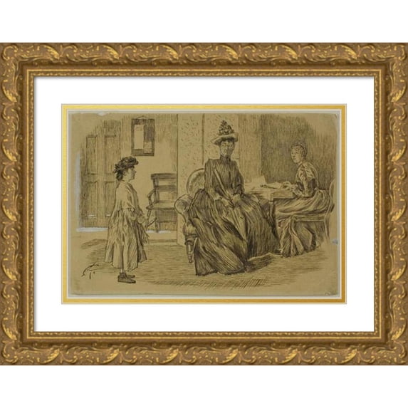 Charles Samuel Keene 14x11 Gold Ornate Wood Frame and Double Matted Museum Art Print Titled - At the Employment Office (1870-91)