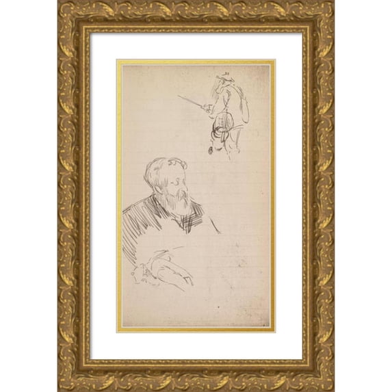Charles Samuel Keene 15x24 Gold Ornate Framed and Double Matted Museum Art Print Titled - Sketchbook Drawing (Between 1846 and 1852)