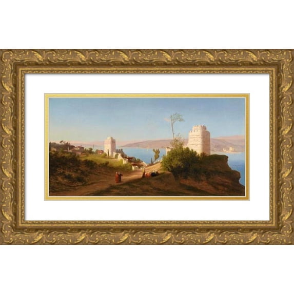 Charles Théodore Frère 14x9 Gold Ornate Wood Frame and Double Matted Museum Art Print Titled - Promenade By Rumeli Hisari, Constantinople