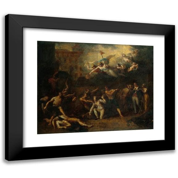 Charles Thévenin 18x15 Black Modern Framed Museum Art Print Titled - Death of M. De Pelleport Who Intervened to Save M. De Losme, Officer of the Bastille, in Front of the Town Hall, July 14,
