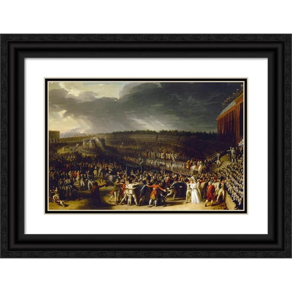 Charles Thévenin 24x17 Black Ornate Framed Double Matted Museum Art Print Titled: The Federation Party on July 14, 1790, at Champ-De-Mars, Current 7th Arrondissement. (1792)
