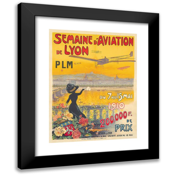 Charles Tichon 12x14 Black Modern Framed Museum Art Print Titled - Lyon Aviation Week (1910)