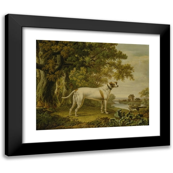 Charles Towne 24x20 Black Modern Framed Museum Art Print Titled - An English Pointer in a Landscape (1811)