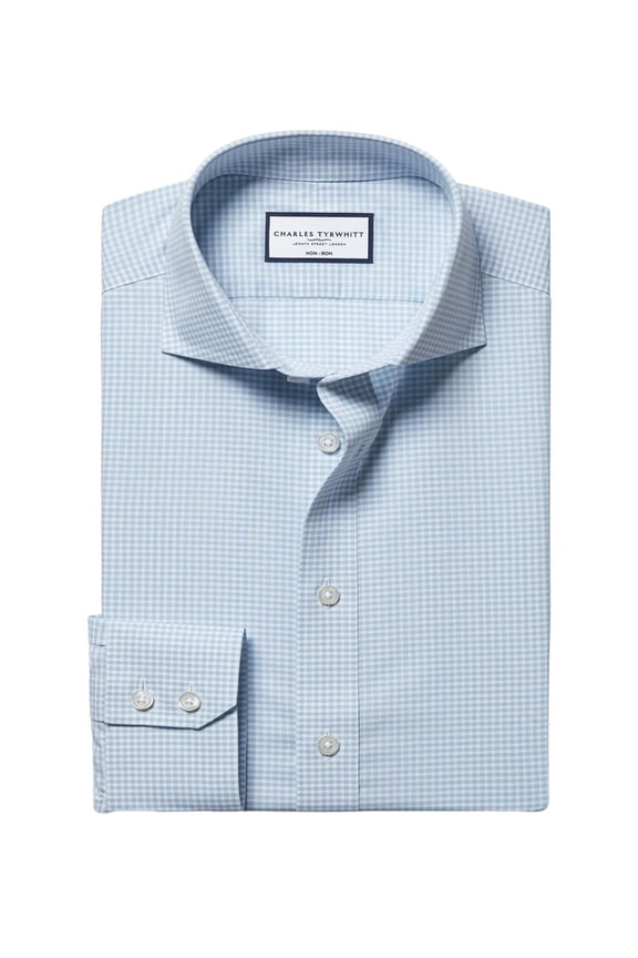 mens   Non-Iron Poplin Gingham Wool Shirt, 16