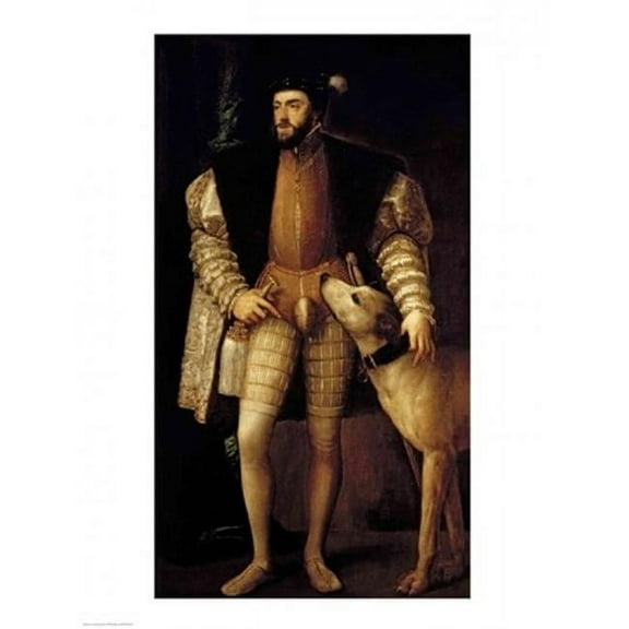 Charles V Holy Roman Emperor & King of Spain with His Dog Poster Print by Titian - 18 x 24 in.
