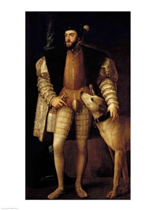 Charles V Holy Roman Emperor and King of Spain with his Dog Canvas Art - Titian (18 x 24)