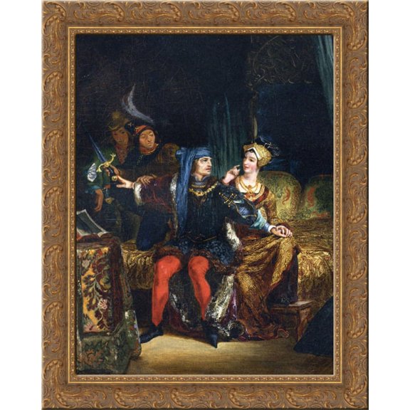 Charles VI and Odette de Champdivers 24x20 Gold Ornate Wood Framed Canvas Art by Eugene Delacroix