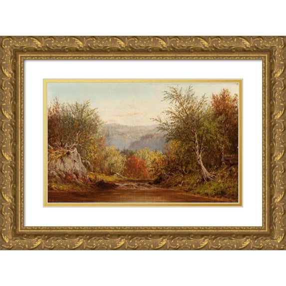 Charles W. Knapp 14x11 Gold Ornate Wood Frame and Double Matted Museum Art Print Titled - Autumn in the Catskills (1864)