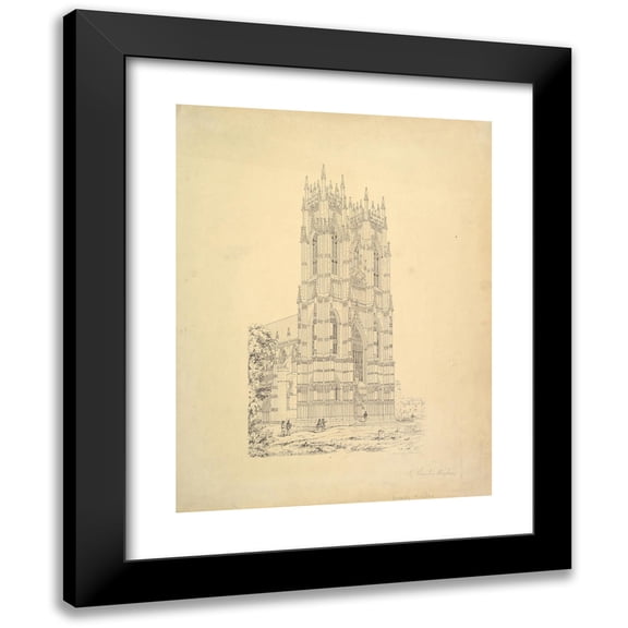 Charles Wickes 12x14 Black Modern Framed Museum Art Print Titled - The Beverley Minster, Yorkshire, England, Perspective View of the West Facade (1850-59)