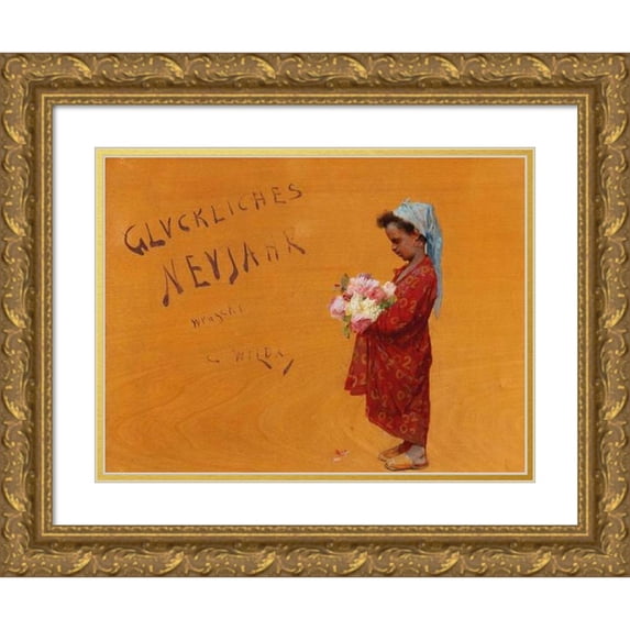 Charles Wilda 14x11 Gold Ornate Wood Frame and Double Matted Museum Art Print Titled - Happy New Year (1883)
