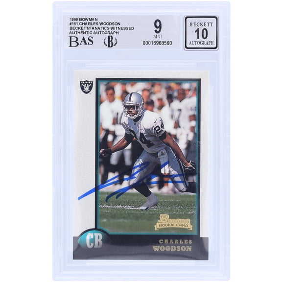 Charles Woodson Oakland Raiders Autographed 1998 Bowman #181 Beckett Fanatics Witnessed Authenticated 9/10 Rookie Card - Fanatics Authentic Certified