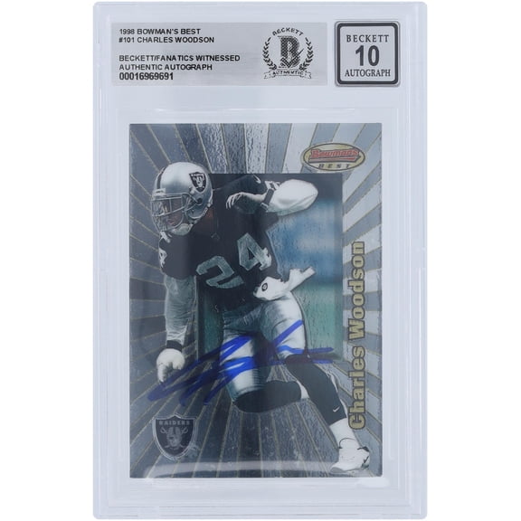 Charles Woodson Oakland Raiders Autographed 1998 Bowman's Best #101 Beckett Fanatics Witnessed Authenticated 10 Rookie Card - Fanatics Authentic Certified