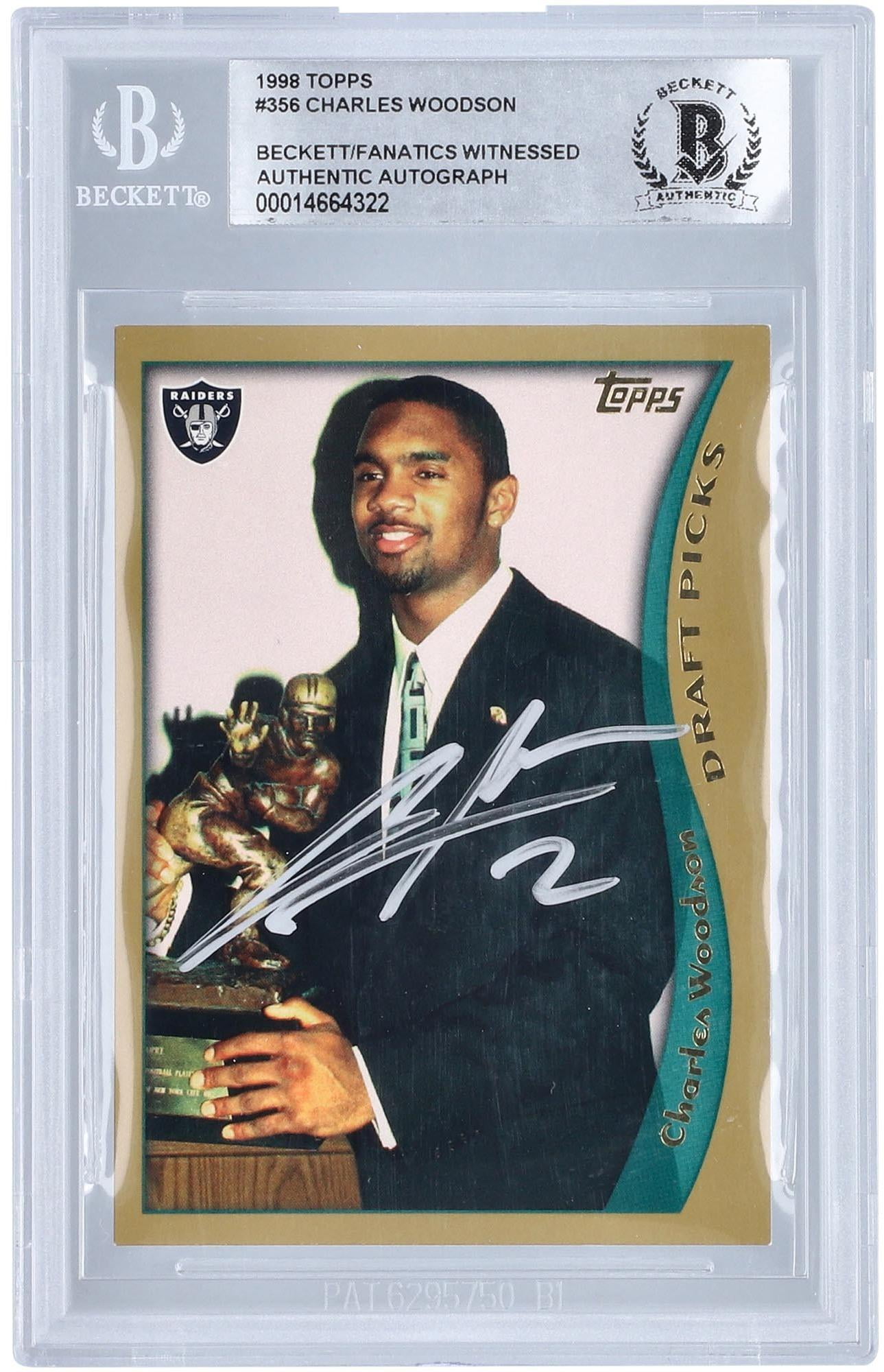 Charles Woodson Oakland Raiders Autographed 1998 Topps #356 Beckett ...
