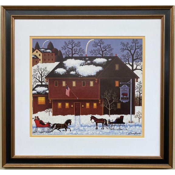 Charles Wysocki "Red Ship Inn " New CUSTOM FRAMED Art Americana Winter Rural Generic