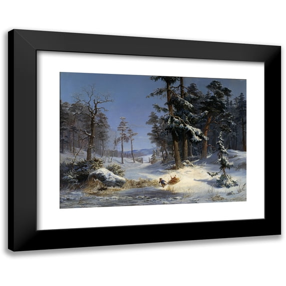 Charles XV of Sweden 24x19 Black Modern Framed Museum Art Print Titled - Winter Landscape from Queen Christina's Road in Djurgarden, Stockholm (1866)