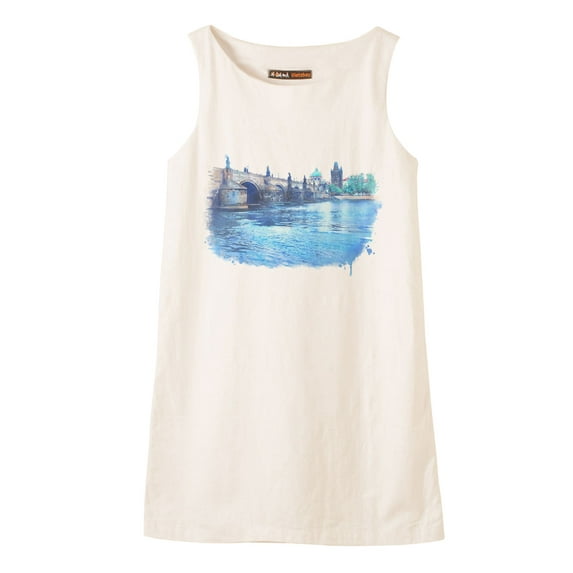 Charles bridge Printed Vintage 100% Cotton Linen Mini Shift Dress WDS_01 20