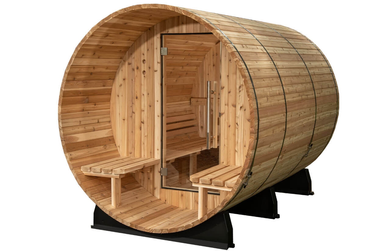 ALMOST HEAVEN SAUNAS Charleston 4-Person Barrel Canopy Sauna in Rustic Cedar