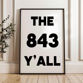 Charleston Area Code Low Country Typography Wall Art Decor Unframed Paper Print