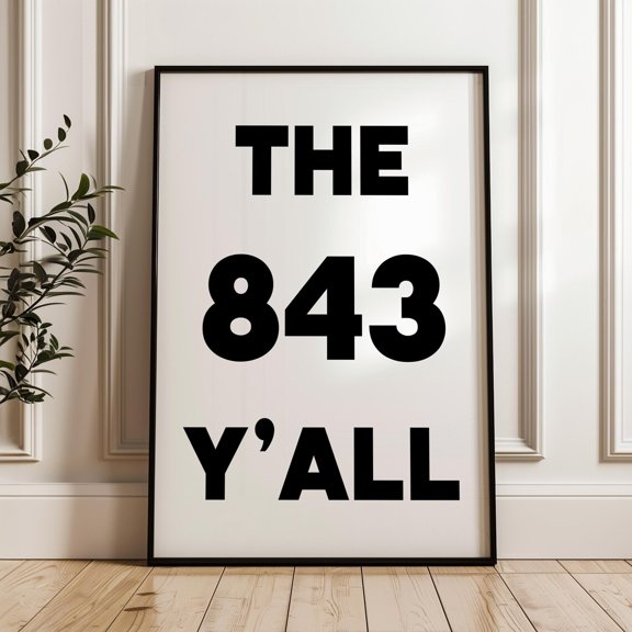 Charleston Area Code Low Country Typography Wall Art Decor Unframed Paper Print